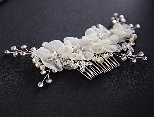 Musuntas Handarbeit Eleganter Retro elegant Damen Blumen Braut Kamm Perlen Strass Hochzeit Brautschmuck Braut Haarschmuck Strass Haarklammer - 4