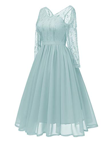 VKStar® 50er Rockabilly Kleid Polka Dots Petticoat Punkte Vintage ärmellos Abendkleid Grün S - 3