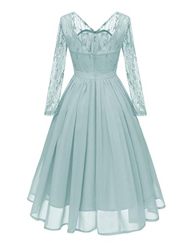 VKStar® 50er Rockabilly Kleid Polka Dots Petticoat Punkte Vintage ärmellos Abendkleid Grün S - 2