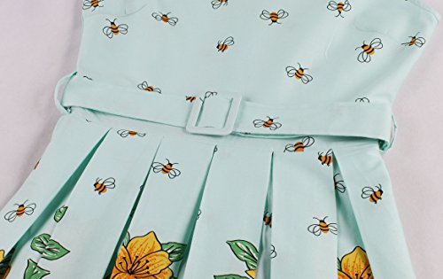 VKStar® Damen 50s Vintage Retro Rockabilly kleid Blumen Kleid Sommerkleid Cocktailkleid Swing Kleid Hellblau L - 4