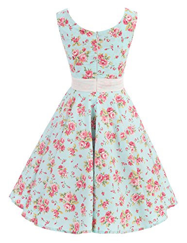 VKStar Retro Kleider Damen 50er 60er Vintage Kleider sommer ärmellos Rockabilly Abendkleid Hellgrün S - 2