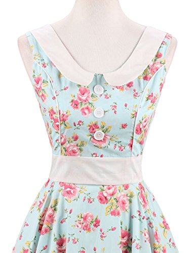 VKStar Retro Kleider Damen 50er 60er Vintage Kleider sommer ärmellos Rockabilly Abendkleid Hellgrün S - 3