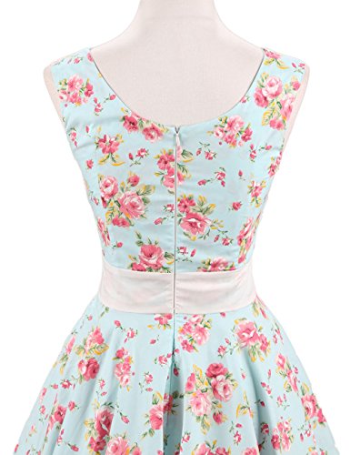 VKStar Retro Kleider Damen 50er 60er Vintage Kleider sommer ärmellos Rockabilly Abendkleid Hellgrün S - 4