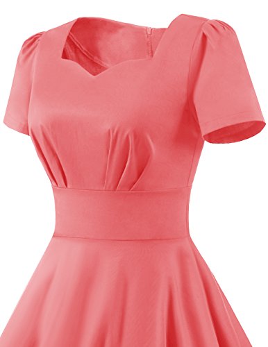 Dresstells Damen Vintage 50er Rockabilly Kurzarm Swing Kleider Partykleid Pink L - 5