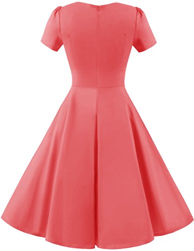 Dresstells Damen Vintage 50er Rockabilly Kurzarm Swing Kleider Partykleid Pink L - 3