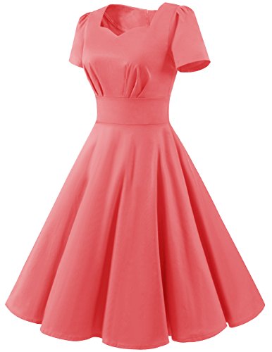 Dresstells Damen Vintage 50er Rockabilly Kurzarm Swing Kleider Partykleid Pink L - 2