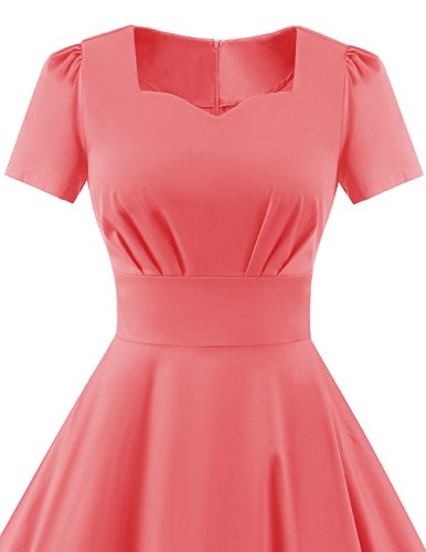Dresstells Damen Vintage 50er Rockabilly Kurzarm Swing Kleider Partykleid Pink L - 6