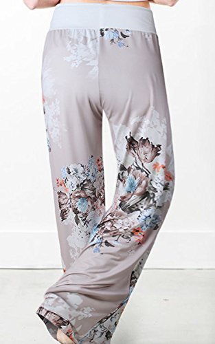 Angashion Damen Blumenmuster Weite Bein Lange Hose, Grau0447, EU M(36) - 2