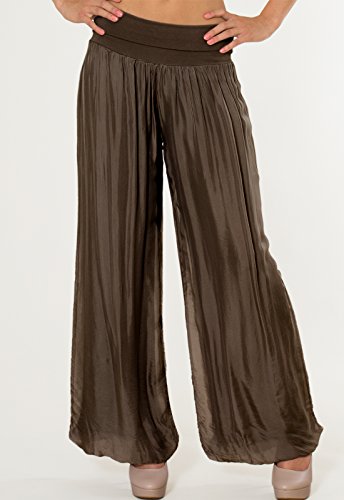 CASPAR KHS010 Damen elegante lange Seiden Chiffon Marlene Hose / Hosenrock mit hohem Stretch Bund, Farbe:dunkelbraun - 3