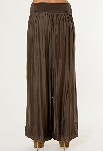 CASPAR KHS010 Damen elegante lange Seiden Chiffon Marlene Hose / Hosenrock mit hohem Stretch Bund, Farbe:dunkelbraun - 5
