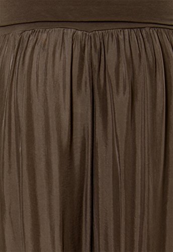 CASPAR KHS010 Damen elegante lange Seiden Chiffon Marlene Hose / Hosenrock mit hohem Stretch Bund, Farbe:dunkelbraun - 6