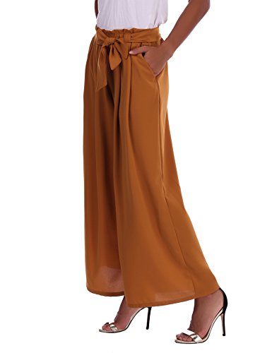 Abollria Damen Weite Hose Chiffon Paperbag Hose Casual Hosen Weite Bein Hohe Taille mit breiter Gummibund und Gürtel - 3
