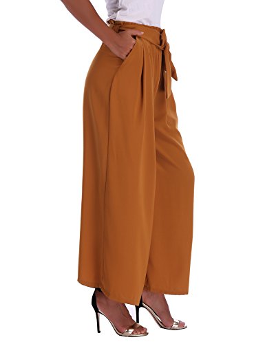 Abollria Damen Weite Hose Chiffon Paperbag Hose Casual Hosen Weite Bein Hohe Taille mit breiter Gummibund und Gürtel - 4