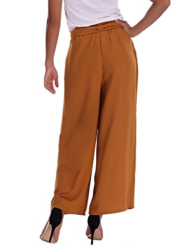 Abollria Damen Weite Hose Chiffon Paperbag Hose Casual Hosen Weite Bein Hohe Taille mit breiter Gummibund und Gürtel - 5
