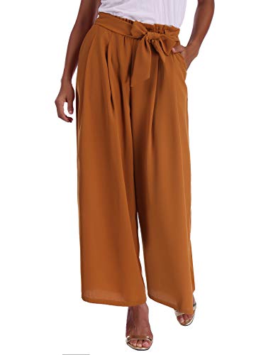 Abollria Damen Weite Hose Chiffon Paperbag Hose Casual Hosen Weite Bein Hohe Taille mit breiter Gummibund und Gürtel - 6