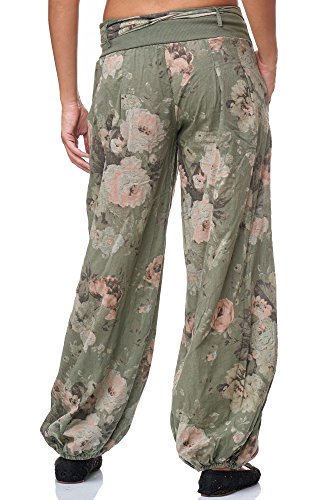 JillyMode Wunderschöne Leichte Haremshose aus Baumwolle in Viele Muster Gr.34-Gr.42 OneSize (H132-Khakigrün) - 3