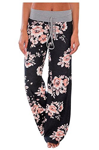 Zaywind Damen Blumenmuster Hosen Locker Weite Bein Lange Hose Gamaschen Freizeithose