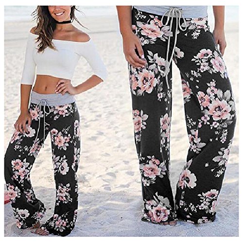 Zaywind Damen Blumenmuster Hosen Locker Weite Bein Lange Hose Gamaschen Freizeithose - 4