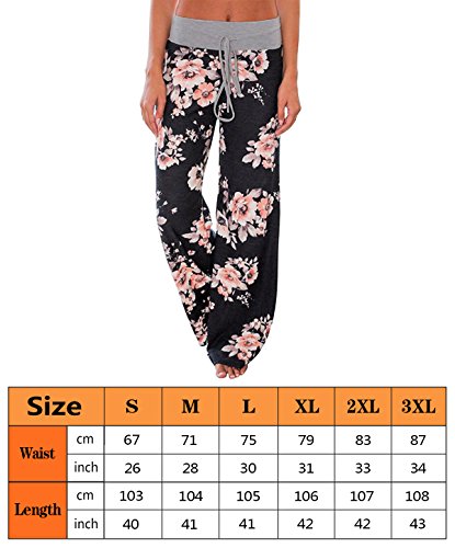 Zaywind Damen Blumenmuster Hosen Locker Weite Bein Lange Hose Gamaschen Freizeithose - 6