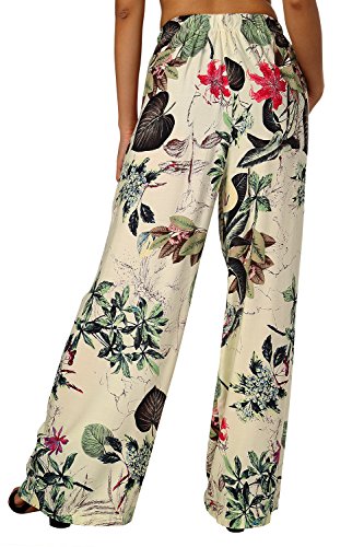BaiShengGT Damen Blumenmuster Locker Weite Beine Lange Hose mit Seitentaschen Apricot-Blumen M - 3