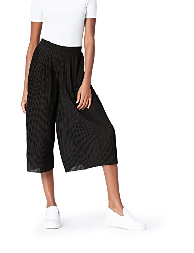 FIND Culottes Damen mit verkürztem und weitem Bein, Plissee-Falten und elastischem Bund, Schwarz (Black), 42 (Herstellergröße: X-Large)