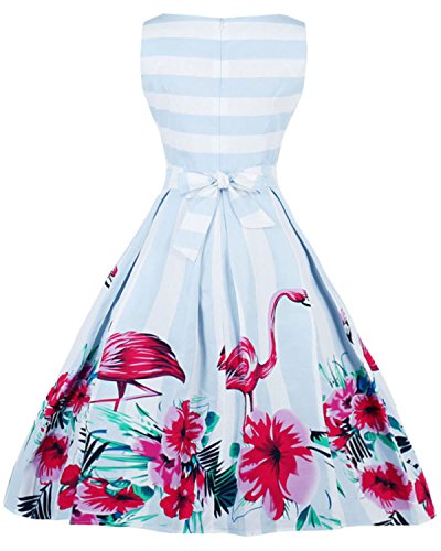 ZAFUL Damen Retro Elegante Cocktailkleider 50er Jahre Hepburn Ärmellos Abendkleid Swing Kleider-Blau Flamingo-XXL - 2