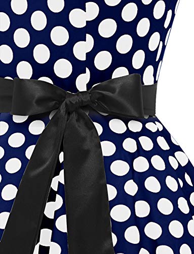 Dressystar Vintage Tupfen Retro Cocktail Abschlussball Kleider 50er 60er Rockabilly Neckholder Marineblue Weiß Dot L - 7