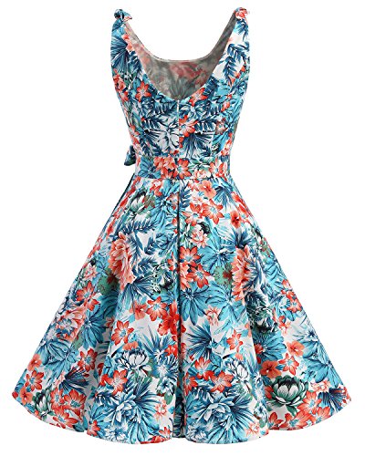 bbonlinedress 1950er Vintage Polka Dots Pinup Retro Rockabilly Kleid Cocktailkleider Blue Red Flower S - 3