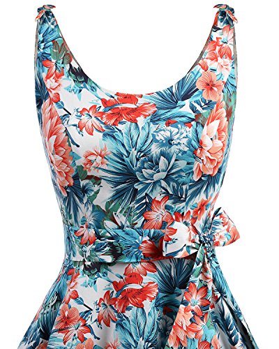 bbonlinedress 1950er Vintage Polka Dots Pinup Retro Rockabilly Kleid Cocktailkleider Blue Red Flower S - 4