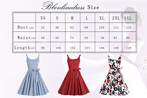 bbonlinedress 1950er Vintage Polka Dots Pinup Retro Rockabilly Kleid Cocktailkleider Blue Red Flower S - 6