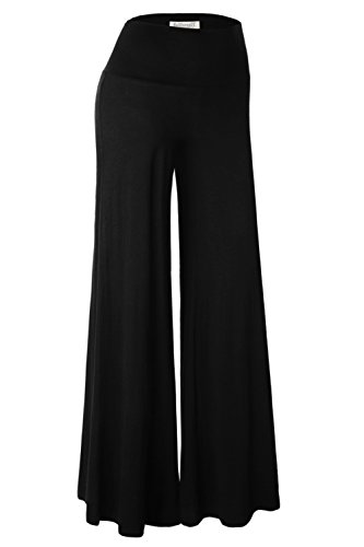 BAISHENGGT Damen Lange Stretch Lagenlook Hose im Marlene-Stil Schwarz L