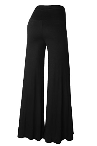 BAISHENGGT Damen Lange Stretch Lagenlook Hose im Marlene-Stil Schwarz L - 2