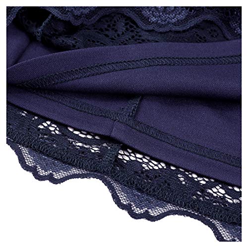 Miusol Spitzen Kleid, Damen Elegant Knielanges Langarm Abendkleid Navy Blau S - 2