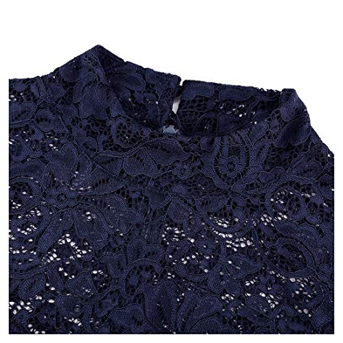 Miusol Spitzen Kleid, Damen Elegant Knielanges Langarm Abendkleid Navy Blau S - 6
