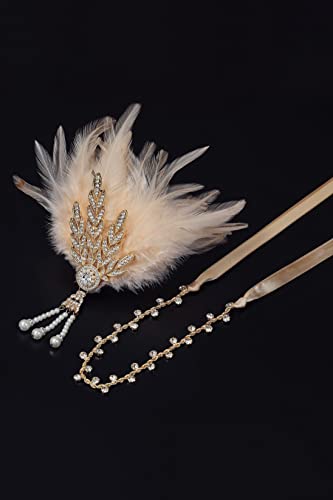 BABEYOND Damen Stirnband Art Deco 1920 Stil Flapper Stirnband Great Gatsby Accessoires Haarband Blatt Medaillon Perle Kopfstück Stirnband 