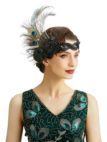BABEYOND Damen 1920s Stirnband Pfau Feder 20er Jahre Stil Flapper Haarband Inspiriert von Great Gatsby Damen Kostüm Accessoires (Stil 4) - 2