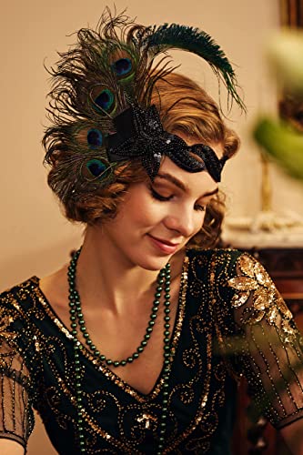 BABEYOND Damen 1920s Stirnband Pfau Feder 20er Jahre Stil Flapper Haarband Inspiriert von Great Gatsby Damen Kostüm Accessoires (Stil 4) - 4