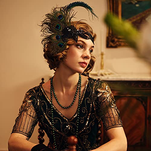 BABEYOND Damen 1920s Stirnband Pfau Feder 20er Jahre Stil Flapper Haarband Inspiriert von Great Gatsby Damen Kostüm Accessoires (Stil 4) - 6
