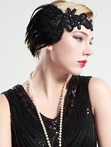 BABEYOND 1920s Feder Stirnband Retro 20er Jahre Haarband Flapper Stirnband Damen Great Gatsby Kostüm Accessoires - 3