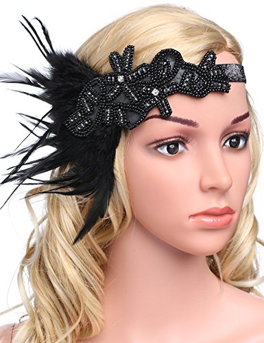 BABEYOND 1920s Feder Stirnband Retro 20er Jahre Haarband Flapper Stirnband Damen Great Gatsby Kostüm Accessoires - 6