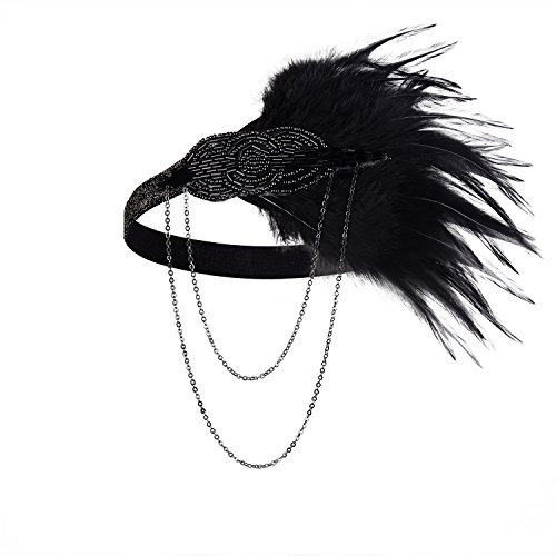 BABEYOND Damen 1920s Stirnband mit Feder 20er Jahre Stil Flapper Haarband Inspiriert von Great Gatsby Damen Kostüm Accessoires (Schwarz)