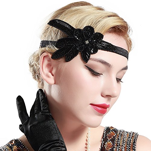 BABEYOND 1920s Stirnband Damen 20er Jahre Stil Haarband Gatsby Kostüm Accessoires (Schwarz) - 2