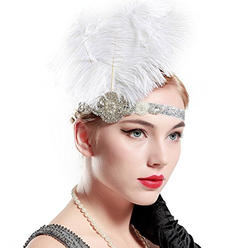 Babeyond Frauen Roaring Prom Ostrich Feder Stirnband Party Headwear 1920er Jahre Zubehör für Frauen Hyperbole Art Deco Style