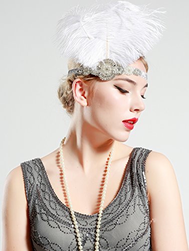 Babeyond Frauen Roaring Prom Ostrich Feder Stirnband Party Headwear 1920er Jahre Zubehör für Frauen Hyperbole Art Deco Style - 5