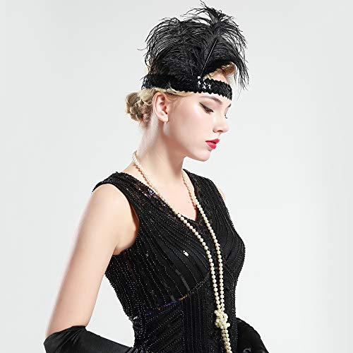 BABEYOND 1920s Stirnband Feder Flapper Stirnband Roaring 20er Showgirl Haarband Gatsby Stil Accessoires Damen Retro Stirnband - 5