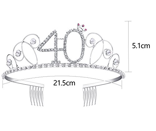 BABEYOND Kristall Geburtstag Tiara Birthday Crown Prinzessin Kronen Haar-Zusätze Silber Diamante Glücklicher 18/20/21/30/40/50/60 Geburtstag (40 Jahre alt) - 2