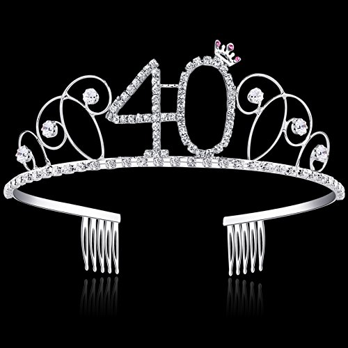 BABEYOND Kristall Geburtstag Tiara Birthday Crown Prinzessin Kronen Haar-Zusätze Silber Diamante Glücklicher 18/20/21/30/40/50/60 Geburtstag (40 Jahre alt) - 4