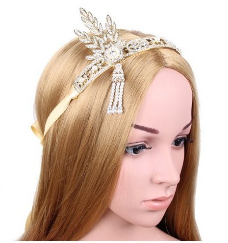 BABEYOND Damen Stirnband Bling Silber Glanz Inspiriert von Great Gatsby Blatt Muster Perlen Stirnband Haar-Tiara Damen 1920 Accessoires (Gold) - 2