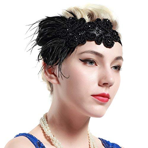 BABEYOND 1920s Stirnband Feder Flapper Stirnband 1920er Jahre Haarband Große Gatsby Stil Accessoires Damen Retro Stirnband