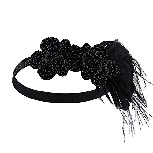 BABEYOND 1920s Stirnband Feder Flapper Stirnband 1920er Jahre Haarband Große Gatsby Stil Accessoires Damen Retro Stirnband - 5